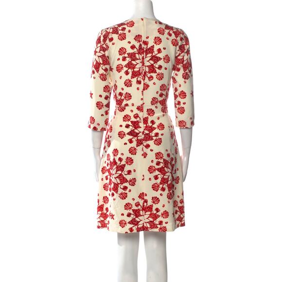 Samantha Sung Red & Ivory 100% Silk Printed Midi Dress with 3/4 Sleeves Size 2 - Picture 3 of 11